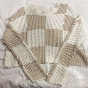 Checkered Knit Sweater in Cream and Tan